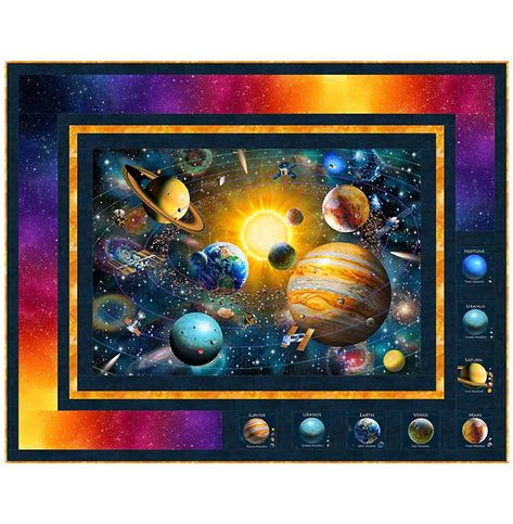 Northcott Fabrics Planets Quilt, Space Quilt, Ombre Fabric, Northcott Fabrics, Galaxy Planets, Country Quilts, Fabric Kit, Space Galaxy, Fabric Bed