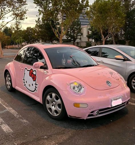 Hello Kitty Pink Volkswagen Beetle 💖 #hellokitty #hellokittycore #hellokittylovers #kawaiicar Pink Volkswagen Beetle Convertible, Hello Kitty Motorcycle, Pink Beetle Car, Sanrio Car, Pink Volkswagen, Pink Volkswagen Beetle, Pink Beetle, Car Pink, Hello Kitty Car