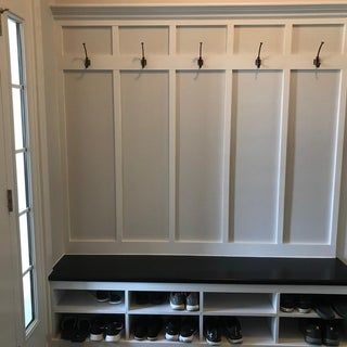 Hook And Bench Entry, Coat Rack Laundry Room, Diy Entry Way Coat Rack Wall, Mud Room Paneling, Garage Mud Bench, Shoe Bench With Coat Rack, Coat Rack Storage, Entryway Bench Coat Rack Shoe Storage, Coat Rack With Bench And Storage