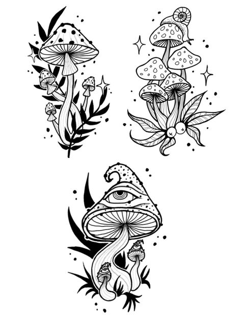 Mushroom drawing tattoo Mushroom Tattoo Ideas For Men, Tattoo Flash Sheet Mushroom, Mushrooms Drawings Easy, Mushroom With Crystals Tattoo, Mushroom Tattoo Drawing, Mushroom Fairy Tattoo Design, Traditional Mushroom Tattoo Flash, Flash Tattoo Mushroom, Mystical Mushroom Tattoo