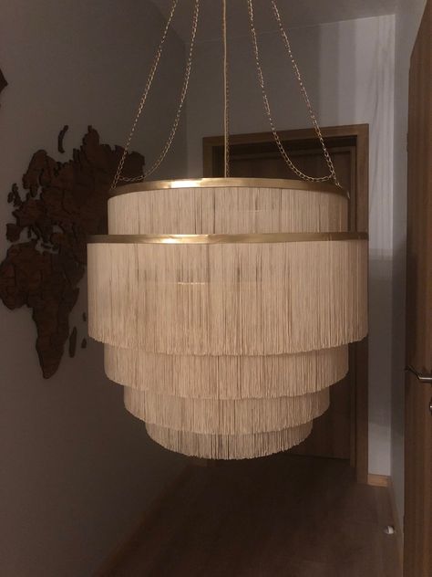 Fringe Lampshade, Fringe Chandelier, Light Fringe, Large Pendant Light, Ceiling Trim, Boho Chandelier, Gold Ceiling, Large Pendant Lighting, Boho Fringe