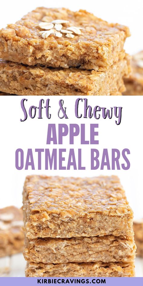 Soft & Chewy Apple Oatmeal Bars are just 3 ingredients and don’t require any flour, eggs, added sugar, butter or oil. They store well and can be eaten for breakfast, snack or dessert. It takes less than five minutes to prepare the oatmeal bars batter. The applesauce and peanut butter are first mixed together. The oats are then stirred in. The batter is then ready to go into a baking pan and bake. Apple Peanut Butter Oatmeal Bars, 3 Ingredient Oatmeal Bars, Toddler Cereal Bars, Applesauce Oat Bars, Soft Breakfast Bars, Apple Bars Healthy, On The Go Toddler Breakfast, Soft Oatmeal Breakfast Bars, Soft Baked Breakfast Bars