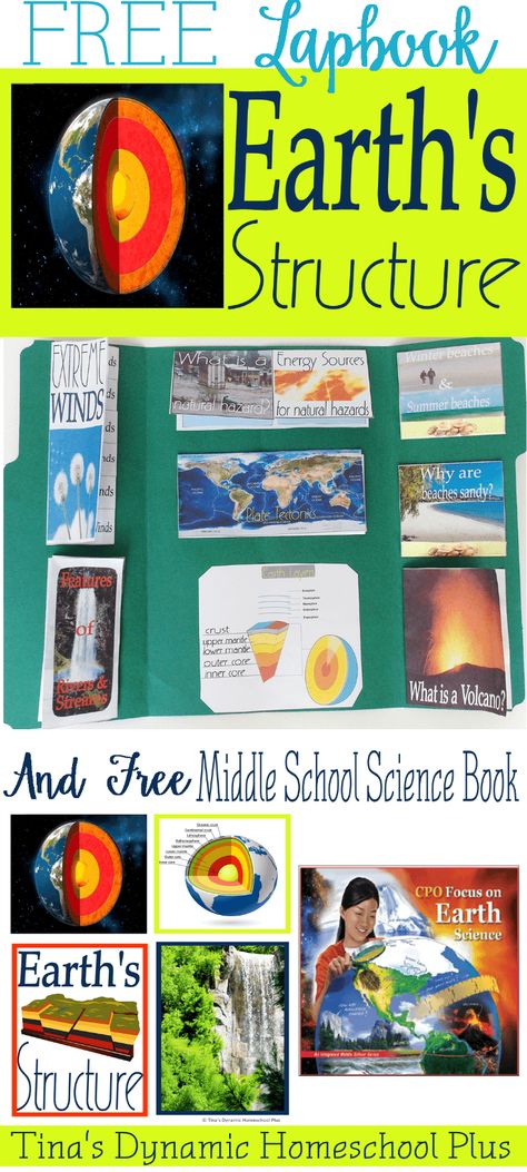 Free-Earth-Structure-Lapbook-Middle-School-Science-Book-@-Tinas-Dynamic-Homeschool-Plus Earth Structure, Science Middle School, Earth Science Projects, Science Unit Studies, Earth Science Activities, Earth Science Lessons, Unit Studies Homeschool, Low Calorie Recipes Dessert, 8th Grade Science