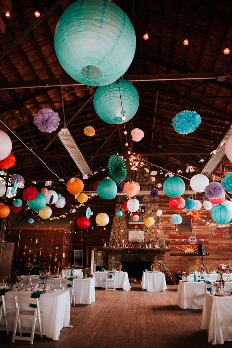 Colourful Lanterns Wedding, Fairy Lights And Flowers Wedding, Festival Wedding Colour Scheme, Festival Themed Wedding Decor, Wedding Lanterns Decorations, Festival Wedding Table Decorations, Bohemian Festival Wedding, Festival Wedding Decor, Paper Lantern Wedding Decor