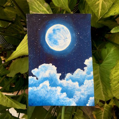 I love Moon ✨🤍✨Hope you like my little painting of full shining moon light in night time sky Pastel, Acrylic Moon Painting, Moon Canvas Painting, Full Moon Light, Night Time Sky, Beautiful Full Moon, Moonlight Painting, Layer Paint, Pastel Drawings