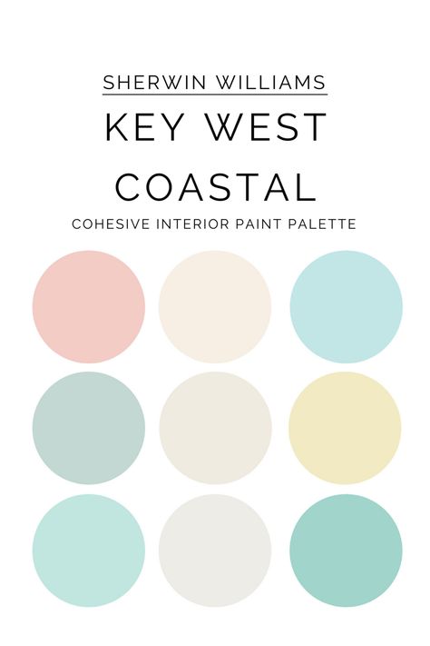 Light Color Decor, Costal Grandma Color Palette, Key West Blue Paint, Bright Coastal Interior Design, Soft Coastal Color Palette, Beachy Color Schemes, Key West Coastal Decor, Costal Colour Scheme, Coastal Pastel Color Palette