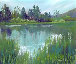Pond Reflection Painting, Pond Scenery Painting, Pond Background Art, Forest Pond Painting, Painting Pond Water, Paintings Of Ponds, Pond Landscape Painting, How To Paint A Pond, Duck Pond Painting
