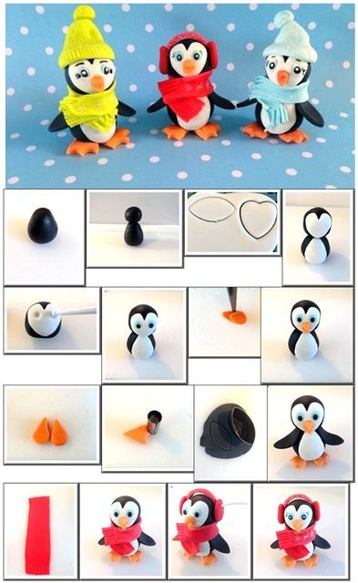 Cute penguins - by SweetJanis @ CakesDecor.com - For all your cake decorating supplies, please visit craftcompany.co.uk Flori Fondant, Penguin Cakes, Christmas Cake Designs, Christmas Cake Topper, Fondant Animals, Cake Topper Tutorial, Christmas Cake Decorations, Fondant Cake Toppers, Christmas Clay