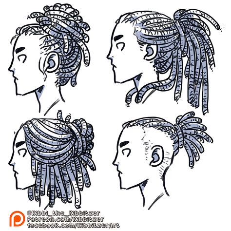 Enjoy my free previews! I know I can't stop the reposting, but please put the credits and don't trace! you can find me on istagram facebook twitter and especially on patreon🧡 Twists Drawing Reference, Twists Hair Drawing Reference, Loc Hair Drawing, Character Design Dreadlocks, Kibbitzer Hair Reference, Dreads Hairstyle Drawing, Dreads How To Draw, Black Hairstyles Braids Drawing, Character With Dreads Art