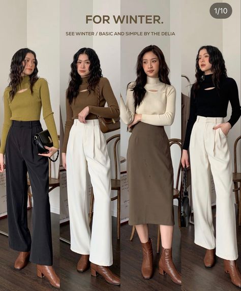 Brown And Navy Blue Outfits, Smart Casual Outfits Women, Business Casual 2023 Women, Asian Business Casual, Stylish Winter Outfits For Women Classy, Korean Work Outfit Business Casual, Smart Girl Outfit, Female Work Outfits, Smart Casual Women Skirt