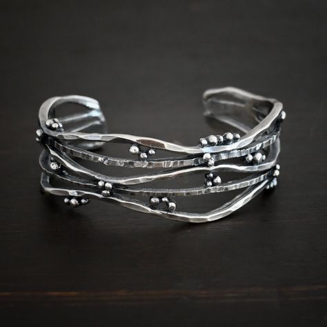 - Sterling Silver - 4mm thick x 17mm wide - Wrist Size: Small 6″, Med, 7″, Large 8″ - Handmade so each cuff will vary slightly - heavy duty to last a lifetime Follow Us: Instagram: https://www.instagram.com/wildprairiesilver/ Facebook: https://www.facebook.com/wildprairiesilver/ Visit our Jewelry Website www.wildprairiesilver.com Handmade Jewelry Supplies www.savannahjewelrysupply.com Contact Us: Call or Text: 920-365-6341 Email: info@wildprairiesilver.com Contact Hours: Monday - Friday (8am-4pm Wire Jewelry Patterns, Hammered Bangles, Metal Clay Jewelry, Jewelry Bracelets Silver, Silver Jewelry Design, Jewelry Website, Funky Jewelry, Work Jewelry, Bling Rings