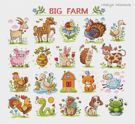 Farm Animals Cross Stitch, Farm Cross Stitch, Cross Stitch Dog, Sheep Cross Stitch, Modern Needlepoint, Animals Cross Stitch, Fishing Nursery, Baby Farm Animals, Support Ukraine