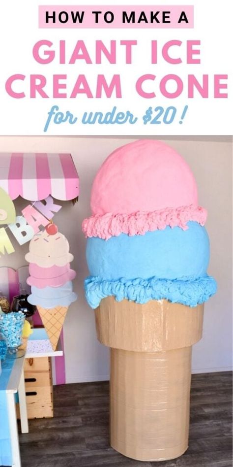 Candy Land Paper Crafts, Ice Cream Shop Chairs, Diy Ice Cream Pinata, Ice Cream Dessert Table Ideas, Diy Ice Cream Decorations Ideas, Ice Cream Theme Centerpiece Ideas, Sweet Treat Party Theme, Diy Giant Popsicle Prop, Diy Large Ice Cream Cone Decorations