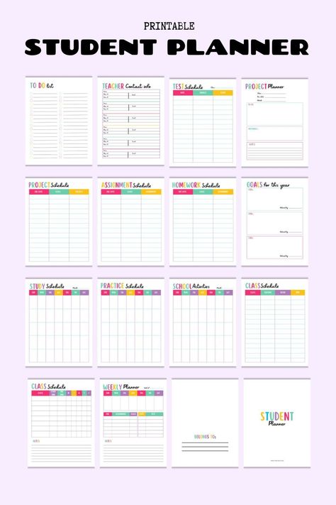Free Student Planner Printables | US Letter Size planner freeprintablemealplanner #tripplanner📌 Free Student Planner Printables, Free Student Planner, Student Study Planner, Study Planner Free, Study Planner Ideas, Homeschool Student Planner, Study Planner Printable Free, Study Sessions Planner, Homework Schedule