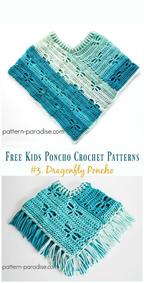 Dragonfly Poncho Free Crochet Pattern - Free Kids #Poncho; #Crochet Patterns Crochet Poncho Patterns Kids, Crochet Poncho Kids, Crochet Baby Poncho, Poncho Patterns, Crochet Poncho Free Pattern, شال كروشيه, Poncho Crochet, Kids Poncho, Crochet Toddler