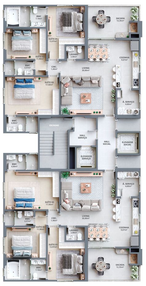 Modern House Floor Plans Luxury, Modern Apartment Layout, 3 Bedroom Apartment Floor Plan, Apartment Building Floor Plans, Condo Layout, Hotel Layout, Luxury House Floor Plans, Rumah Moden, Home Layout