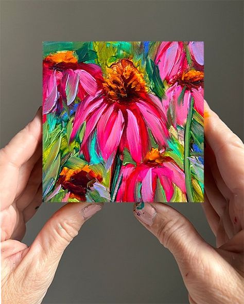 Spring Art Inspiration, Square Flower Painting, 4x6 Acrylic Paintings, Things To Paint On A Square Canvas, Fine Art Ideas, Acrylic Painting Abstract Flowers, Paint Along, Small Square Paintings, 4x4 Canvas Painting Ideas