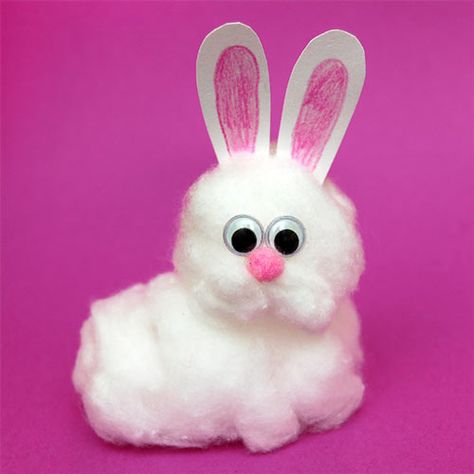 Cotton Bunny | Kids' Crafts | Fun Craft Ideas | FirstPalette.com Bunny Projects For Kids, 3d Bunny Craft, Bunny Kids Craft, Cotton Activities For Kids, Cotton Ball Bunny Craft, Rabbit Diy Ideas Bunny Crafts, Easter Rabbits Diy Craft Ideas, Rabbit Art And Craft, Rabbit Crafts For Preschoolers