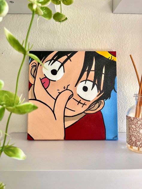 Canvas Drawings Anime, Luffy Painting Easy, Easy Anime Paintings On Canvas, Anime Mini Canvas Painting, Easy Anime Canvas Painting, Easy One Piece Painting, Anime Easy Painting Ideas, One Piece Canvas Painting Anime, Small Anime Paintings