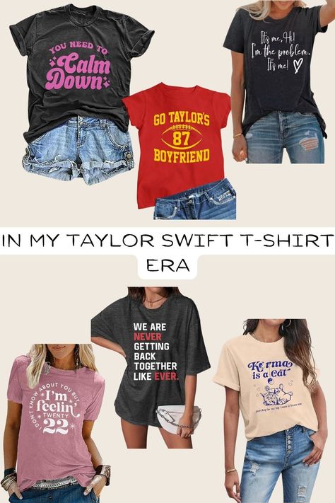 Whether adorned with album covers, song lyrics, or artistic portraits of the singer, these t-shirts allow fans to express their love for Taylor Swift's music and celebrate her impact on pop culture. They can be paired with jeans, shorts, skirts, or leggings for a casual and on-trend look, making them a must-have addition to any Swiftie's wardrobe. Cricut Taylor Swift, Taylor Swift T Shirt Ideas, Cricut Clothing, Eras Party, Taylor Swift Tshirt, Taylor Swift T Shirt, Taylor Swift Shirt, Taylor Swift Shirts, Shirt Art