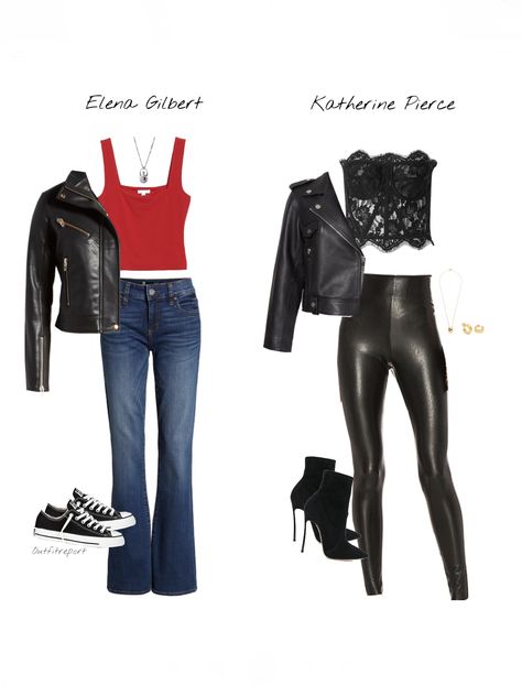 Instagram @outfitreport Katherine From Vampire Diaries Costume, The Vampire Diaries Aesthetic Outfits, Vampire Diaries Costume Ideas, Tvd Halloween Costumes Inspired Outfits, Katherine Pierce Halloween Costume Ideas, Elena And Katherine Costumes, Tvdu Inspired Outfits, Katherine Vampire Diaries Outfits, Tvd Clothes Inspired Outfits