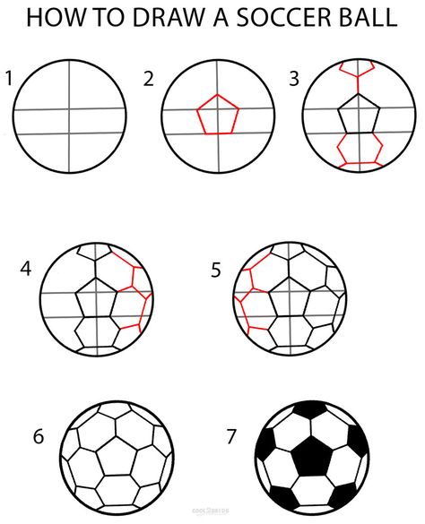 How to Draw a Soccer Ball Step by Step Drawing Tutorial with Pictures | Cool2bKids Draw A Soccer Ball, Soccer Drawing, Football Drawing, Sports Drawings, Ball Drawing, Soccer Birthday, Soccer Poster, Soccer Party, Football Ball