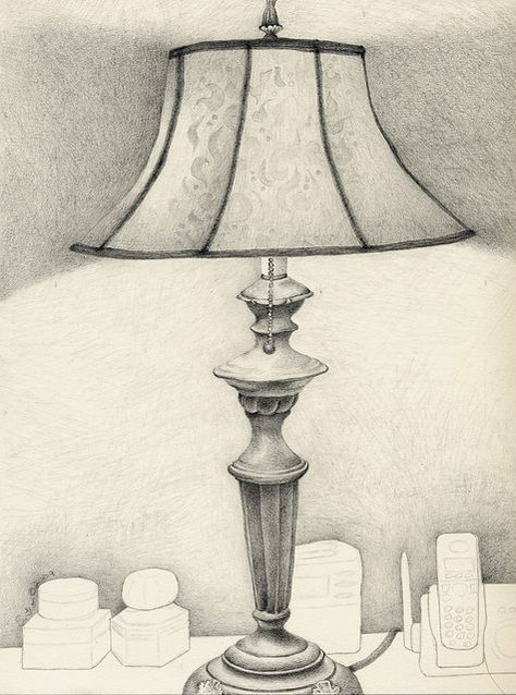 EDM #2 Draw a Lamp | The lamp on my nightstand. Graphite on … | Flickr Croquis, Lamp Sketch Drawings, Lamp Art Draw, Lamp Drawing Sketches, Lamp Design Drawing, Lamps Drawing, Drawing Lamp, Still Life Pencil Shading, Lamp Drawing