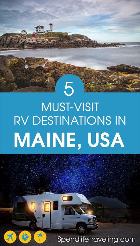 Thinking about exploring Maine in an RV? These are 5 top places to visit and where to stay. #RVing #visitMaine #travelMaine Angeles, Las Vegas, Los Angeles, Best Places To Travel In Us By Rv, Maine Camping, Rv Travel Destinations, Maine Trip, Camping In Maine, Best Rv Parks