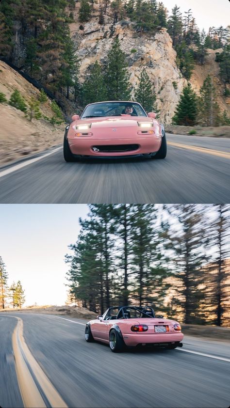 Miata Mx5 Wallpaper Pink, Mazda Mx5 Miata Pink, Pink Miata Wallpaper, Pink Mx5, Mazda Miata Pink, Car With Pink Accents, Pink Miata Aesthetic, Pink Miata Mx5, Pink Rx7