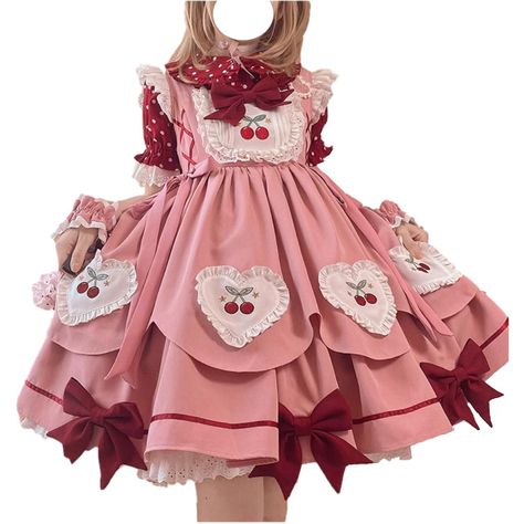 PRICES MAY VARY. Ruffle Lace Hem Lolita Princess Dress for Teens Sweet High Waist A Line Sleeveless Kawaii Printed Party Dress Japanese Style Junior Cute Dresses. Features : cute cherry graphic printed, sweet lace and ruffle design, decorated with big bow, heart shape patchwork, back lace up, sleeveless, high waist and a-line style, elastic waist lolita party cute dress suitable for women and teen wear. Match with : This princess dress is perfect pair with shirts, blouse, cardigans, small handba Kawaii, Cake Clothes, Costume Princess, Creative Clothes, Cute Casual Dresses, Kawaii Dress, Japanese Kawaii, Japanese Dress