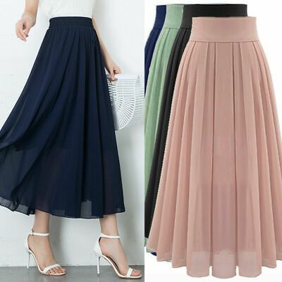 Chiffon Skirt Outfit, Long Skirt Top Designs, Pleated Flare Skirt, High Waist Maxi Dress, Summer Uk, Long Chiffon Skirt, Long Skirt Summer, Chiffon Maxi Skirt, Long Kurti Designs