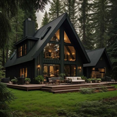 Dark Green Exterior House Colors, Green Exterior House Colors, Exterior House Color, Casas The Sims 4, Inspire Me Home Decor, Hus Inspiration, A Frame House, Forest House, Dream House Exterior