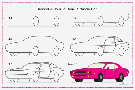 How To Draw A Muscle Car With Pictures Simple Car Drawing, Car Drawing Kids, Draw Cars, Draw A Car, Car Design Sketch, 3d Drawings, Car Sketch, Car Cartoon, Car Drawings