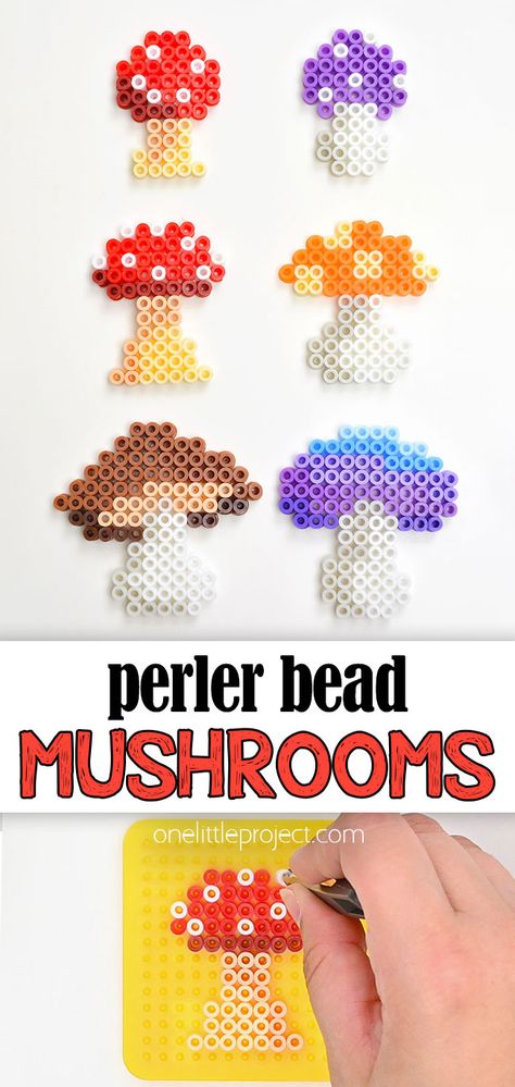 Pony Bead Keychain Patterns Mushroom, Perler Beads Ideas Mushroom, Mushroom Melty Bead Patterns, Peeler Bead Mushroom, Mushroom Bead Art, Beads That You Iron, Mushroom Fuse Beads, Hama Bead Mushroom, Mushroom Perler Pattern