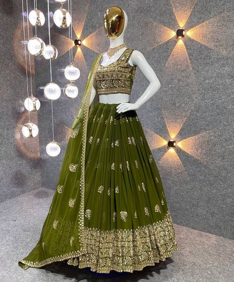 "Pakistani Indian Lehenga Wedding Bollywood Party Bridal Lengha Choli  Christmas Occasion : Function, Festival,Wedding,Evening,Etc *💃Lehenga choli💃* 💃 *Lehenga Fabric* :- Georgette 9 Sequence Work.*(Canvas Patta)* 💃 *Dupatta Fabric* :- Heavy Georgette Sequence 9mm With Fancy Border Less Work (dupatta size 2.40 meter) 💃 *Blouse Fabric* :- Georgette, Sequence 9mm Work 💃 *Lehenga Inner* :- Micro Silk 💃 *Blouse Work* :-Sequence 9mm Work, Coding Work, Embroidery Work, Zari Work.  💃 *Lehenga W Chaniya Choli Designer, Green Lehenga Choli, Heavy Lehenga, Lehenga Choli Designs, Bridesmaid Lehenga, Bridal Lengha, Lehenga Fabric, Sabyasachi Lehenga, Bollywood Party