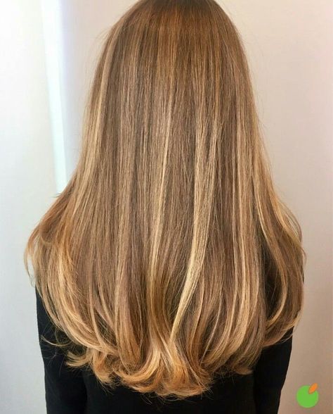 Half Highlights On Brown Hair, Haircut Straight Hair Women, Honey Blonde Full Balayage, Haircuts Fine Hair Medium, U Shaped Long Layers Haircut, Caramel Brown With Blonde Highlights, Blond Honey Hair, Honey Blonde Hair Medium Length, Blonde Ribbon Highlights