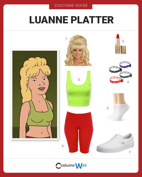 The best costume guide to look just like Luanne Platter, the niece of Hank and Peggy Hill from the Fox animated series King of the Hill. Hank Hill Costume, Peggy Hill Costume, Hank And Peggy Hill Costume, King Of The Hill Costume, King Of The Hill Party, Hank And Peggy Hill, Luanne Platter, Peggy Hill, Movie Character Ideas