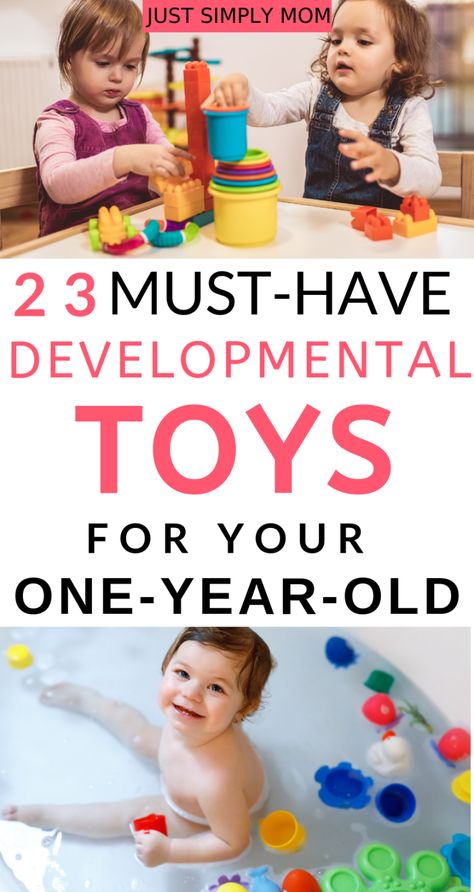 Best Developmental Toys for 1 Year Olds - Just Simply Mom Montessori, Fine Motor One Year Old, One Year Old Developmental Activities, Playroom For One Year Old, One Year Old Playroom, Best Toys For One Year Old, One Year Old Toys, One Year Old Activities, Best Toys For Toddlers