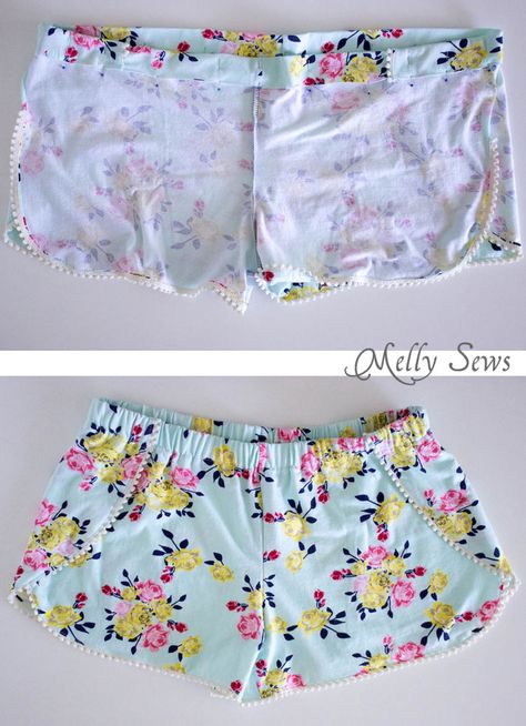 Pj Shorts Pattern Free, Crafts For Kids At Home, Shorts Pattern Free, Melly Sews, Pom Pom Shorts, Sewing Shorts, Trendy Sewing Projects, Sewing Pants, Shorts Tutorial