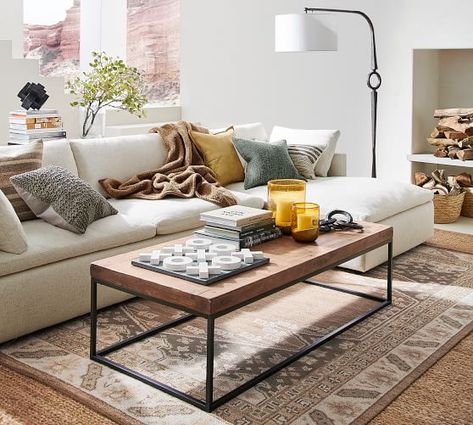 Pottery Barn Malcolm Coffee Table, Coffee Table With Leather Couch, Orthodontics Office, Sectional Floor Lamp, Coffee Table Pottery Barn, Round Sectional, Cart Furniture, Metal Coffee Table, Rectangular Coffee Table