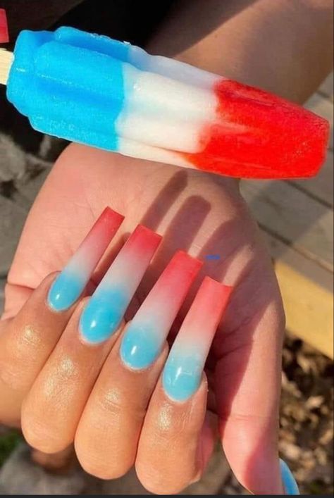 Strawberry Daquiri, Red Ombre Nails, Patriotic Nails, Fourth Of July Nails, 4th Of July Nails, Blue Magic, Short Acrylic, July Nails, Acrylic Nails Coffin Short