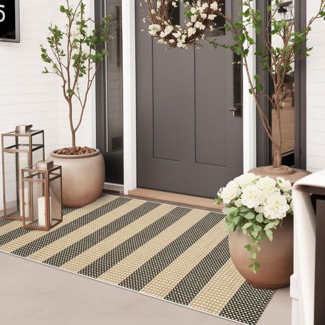 PRICES MAY VARY. [Safe Cotton Material Rug] Our outdoor rug are made of thick and durable cotton fabric. Using environmentally friendly and safe fabric, hand woven, without loose or curled edges, non fading [Perfect Size for Hello Doormat] We have various sizes to choose from. The small washable rug can be perfectly placed on the front door as a welcome mat or used as a double-layer door mat. Easily add atmosphere and color to your porch [Easy to Clean] Just vacuum or shake our porch rug to keep Outdoor Layering Rug, Front Door Rugs Outdoor Layering, Black And Tan Rug, Layered Welcome Mat, Rugs For Entryway, Entryway Farmhouse, Curled Edges, Hello Doormat, Front Door Rugs