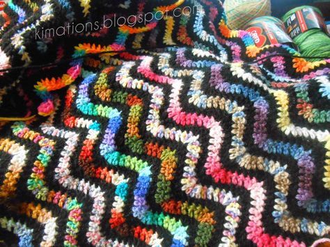 Kimations: Variegated Variegated Crochet Ripple Afghan - includes free pattern with instructions Variegated Crochet, Motifs Afghans, Ripple Afghan Pattern, Crochet Ripple Afghan, Scrap Crochet, Crochet Ripple Blanket, Ripple Afghan, Scrap Yarn Crochet, Confection Au Crochet