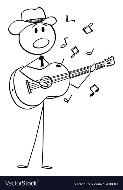 Boy With Guitar Sketch, Singing Doodle, Easy Figure Drawing, Music Cartoon Art, Acoustic Guitar Drawing, Concert Drawing, Musician Drawing, Singer Drawing, Drawing Guitar