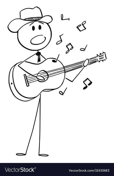 How To Draw A Guitar Easy, Drawing Music Ideas, Singing Doodle, Easy Figure Drawing, Music Cartoon Art, Acoustic Guitar Drawing, Playing Guitar Drawing, Concert Drawing, Musician Drawing