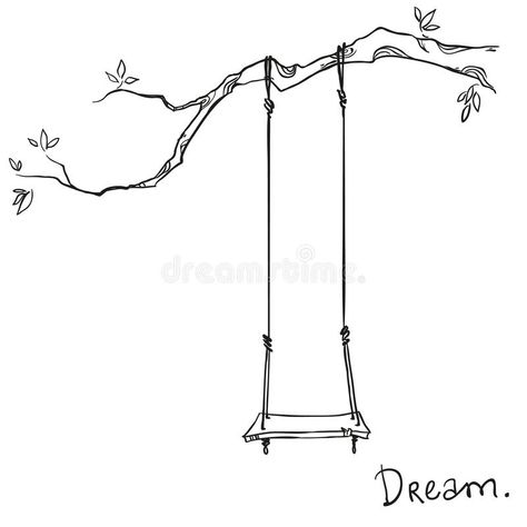 How To Draw A Swing On A Tree, Tree Swing Illustration, Oak Tree Doodle, Tree Swing Tattoo Designs, Tree Tattoo With Swing, Porch Swing Tattoo, Tree With Swing Tattoo, Swing Tattoo Simple, Swing Drawing Reference