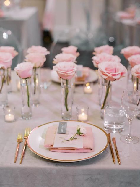 Bridal Shower Centerpieces For Round Tables, Floral Bridal Shower Theme, Baltimore Harbor, Pink Table Settings, Baby Pink Wedding, Wedding Color Scheme, Table Rose, Bridal Shower Inspo, Harbor Wedding