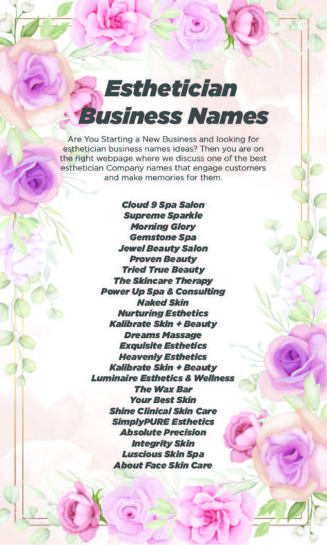 411+ Esthetician Business names ideas. In today`s briefly describe the article. I will share the top of esthetician names that inspire you & Your target audience. I will cover Almost every domain in the esthetician business and Give you catchy, Attractive & Branded Business names so let's dive in. Wax Business Names Ideas, Esthetician Instagram Usernames, Esthetician Salon Names, Lash Extension Business Names Ideas, Wax Name Ideas, Waxing Name Ideas, Beauty Clinic Names Ideas, Names For Esthetician Business, Cute Buissnes Names Ideas