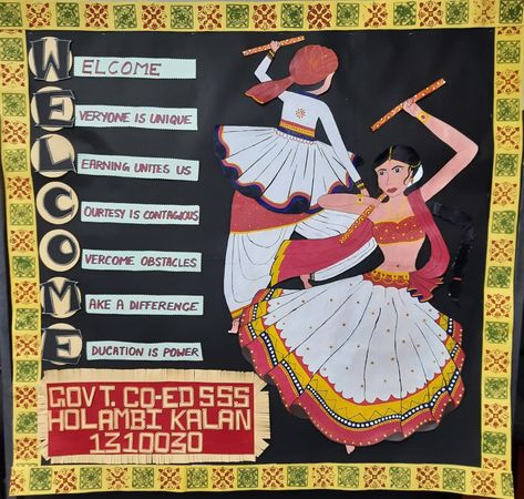 Bulleting board for school decoration ideas. Navratri Board Decoration, School Board Decoration Ideas, School Decoration Ideas, Board Decoration Ideas, School Decoration, School Board Decoration, Welcome Board, Welcome Boards, Board Decoration