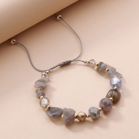 Grey Labradorite Rock Natural Stone Strand Beaded Bracelet Kalung Manik-manik, Diy Beaded Rings, Gelang Manik-manik, Stone Bead Jewelry, Pretty Jewelry Necklaces, Friendship Bracelets Designs, Pola Gelang, Gelang Manik, Common Thread